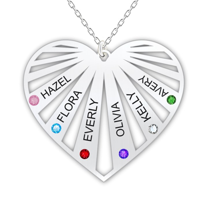 Personalized Name 6 Members Family Tree Heart Love 925 Sterling Silver Pendant Necklace