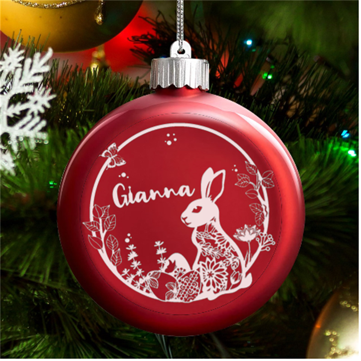 Personalized Name Easter Bunny Rabbit LED Glass Round Ornament