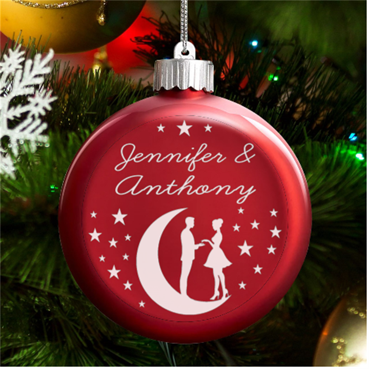 Personalized Couple Valentine Name LED Glass Round Ornament