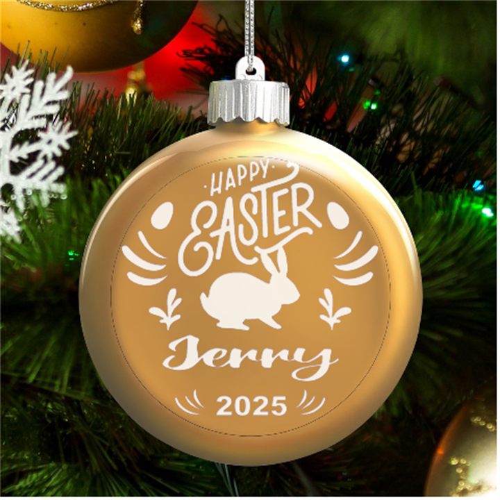 Personalized Easter Day Rabbit Egg Name LED Glass Round Ornament