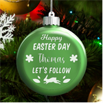 Personalized Easter Day Rabbit Egg Name LED Glass Round Ornament Front