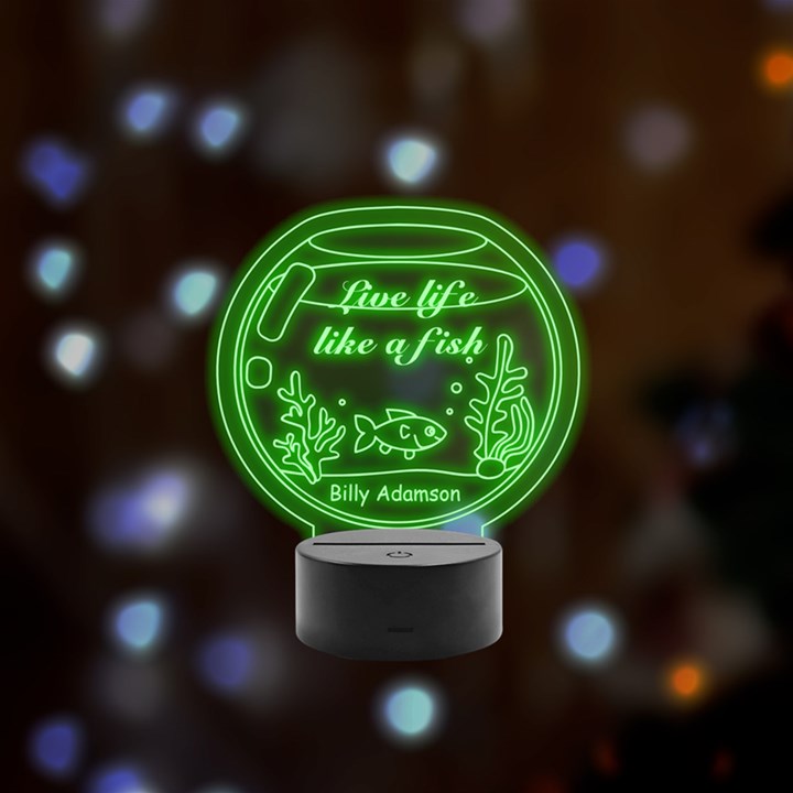 Personalized Text Fish Tank Remote LED Acrylic Message Display (Black Round Stand) 