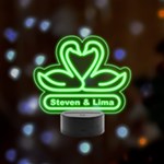 Personalized Name Double Swan Remote LED Acrylic Message Display (Black Round Stand)  Front