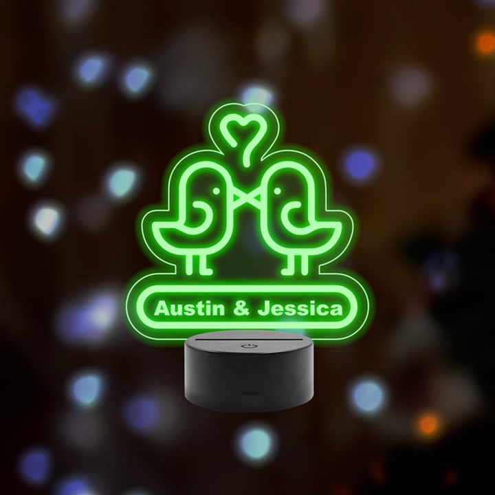 Personalized Name Double Chicken Remote LED Acrylic Message Display (Black Round Stand) 