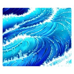 Simple Blue Ocean Wave Premium Plush Fleece Blanket (small)