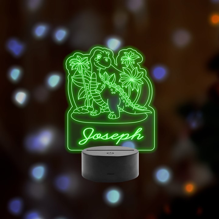 Personalized Dinosaur Name 2 Remote LED Acrylic Message Display (Black Round Stand) 