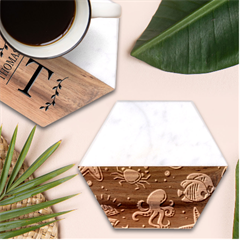 Marine-seamless-pattern-thin-line-memphis-style Marble Wood Coaster (hexagon) 