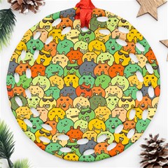Seamless Pattern With Doodle Bunny Round Filigree Ornament (two Sides)