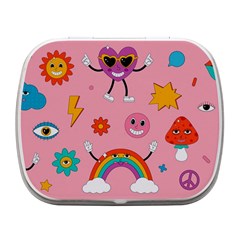 Cute Characters In Psychedelic 70s Style  Hippie, Psychedelic Droove, Retro  Small Metal Box (white)