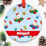 Personalized Christmas Santa in Airplane Ornament (Round) Front