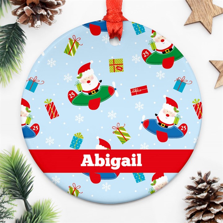Personalized Christmas Santa in Airplane Ornament (Round)