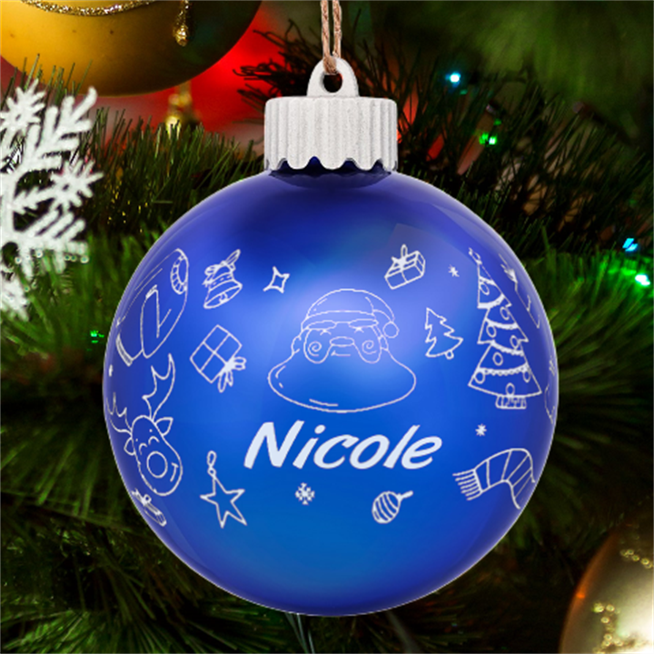 Personalized Merry Christmas Graphic Name LED Glass Sphere Ornament