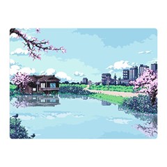 Japanese Themed Pixel Art The Urban And Rural Side Of Japan Two Sides Premium Plush Fleece Blanket (mini)