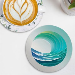 Tsunami Tidal Wave Wave Minimalist Ocean Sea Uv Print Round Tile Coaster