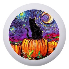 Halloween Art Starry Night Hallows Eve Black Cat Pumpkin Dento Box With Mirror