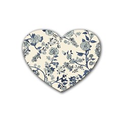 Blue Vintage Background, Blue Roses Patterns, Retro Rubber Coaster (heart)