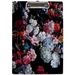 Floral Pattern, Red, Floral Print, E, Dark, Flowers A4 Acrylic Clipboard
