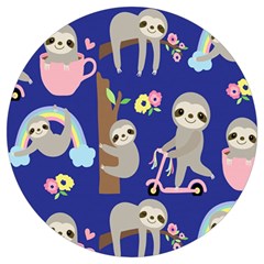 Hand Drawn Cute Sloth Pattern Background Round Trivet