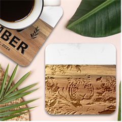White Tiger Peacock Animal Fantasy Water Summer Marble Wood Coaster (square)