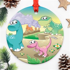 Kids Mural Cartoon Dinosaur Round Ornament (two Sides)