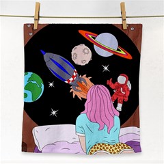 Girl Bed Space Planets Spaceship Rocket Astronaut Galaxy Universe Cosmos Woman Dream Imagination Bed Face Towel