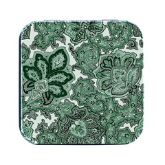 Green Ornament Texture, Green Flowers Retro Background Square Metal Box (black)