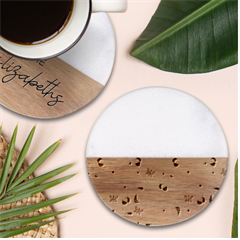 Snails Butterflies Pattern Seamless Classic Marble Wood Coaster (round) 