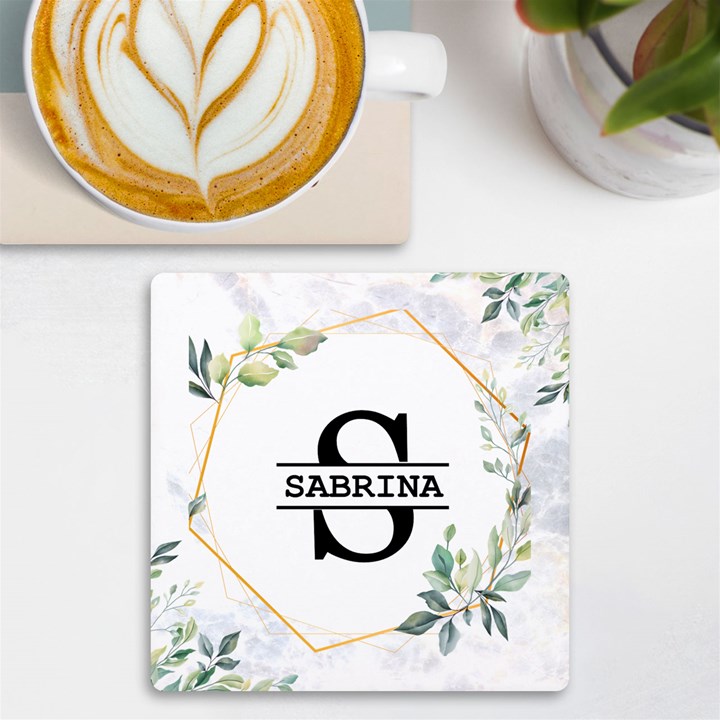 Personalized Initial Name Floral UV Print Square Tile Coaster UV Print Square Tile Coaster 