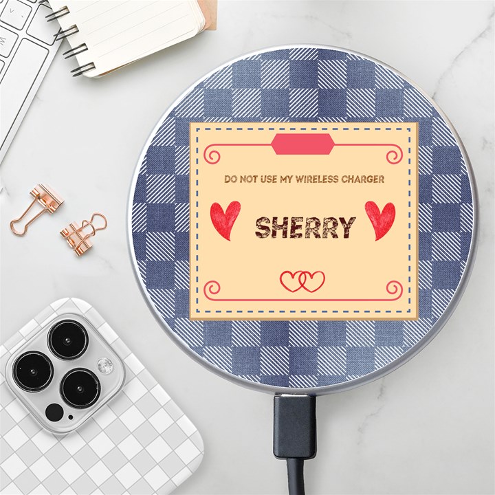 Personalized Denim Name Wireless Fast Charger Wireless Fast Charger(White)