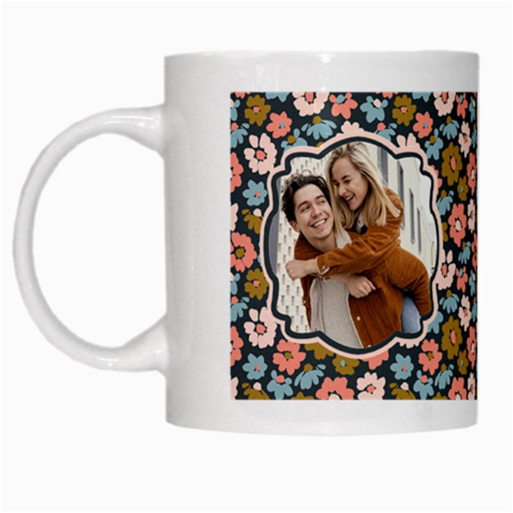 Personalized Floral Pattern Photo Couple Name Mug White Mug