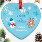 Personalized Snowman and Deer Name Heart Ornament (Two Sides) Heart Ornament (Two Sides) Front