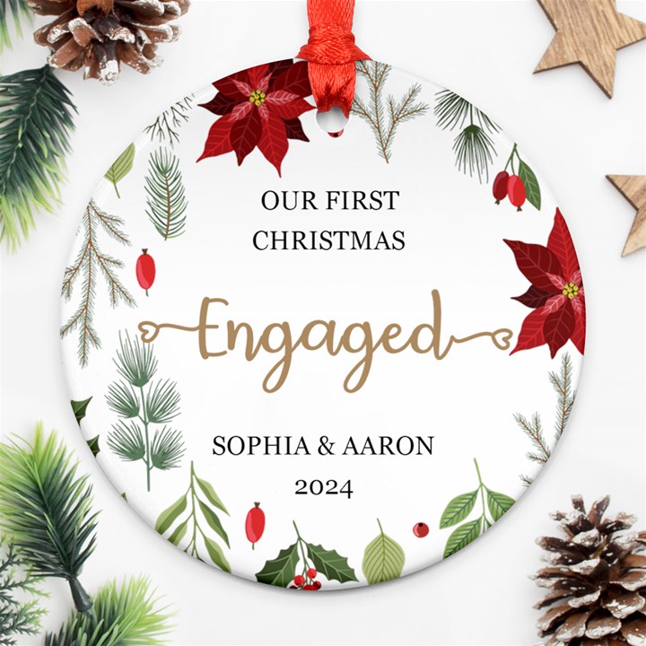 Personalized First Christmas Name Any Text Round Ornament Round Ornament (Two Sides)