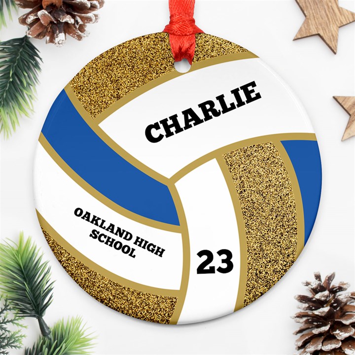 Personalized Volleyball School Number Name Any Text Photo Round Ornament Round Ornament (Two Sides)
