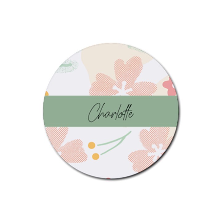 Personalized Dot Flower Name Rubber Coaster (Round) Rubber Coaster (Round)
