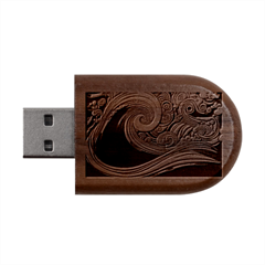 Waves Ocean Sea Abstract Whimsical Abstract Art 3 Wood Oval Usb Flash Drive