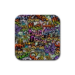 Graffiti Word Seamless Pattern Rubber Coaster (square)