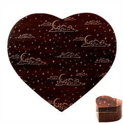 Hand Drawn Scratch Style Night-sky-with-moon-cloud Space Among-stars-seamless Pattern Vector Design Heart Wood Jewelry Box