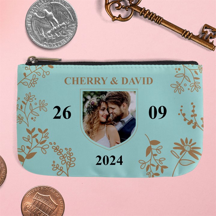 Personalized Married Save th Date Photo Name Any Text Large Coin Purse Large Coin Purse