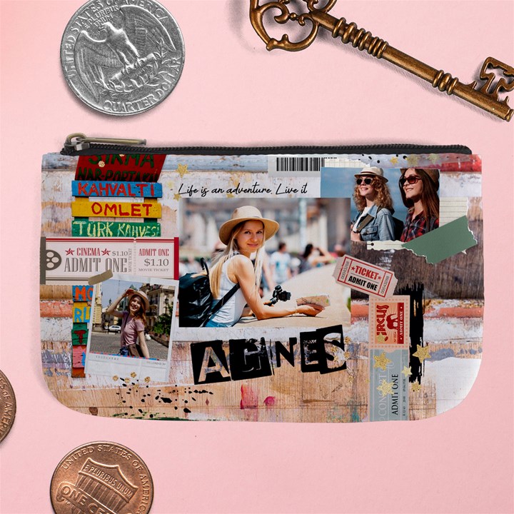 Personalized Life Adventure Style Travel Collage Photo Name Large Coin Purse Large Coin Purse