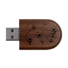 Vintage Peacock Feather Peacock Feather Pattern Background Nature Bird Nature Wood Oval Usb Flash Drive