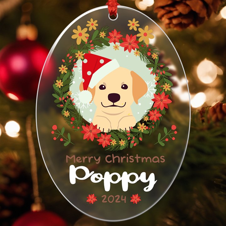 Personalized Dog Illustration Name UV Print Acrylic Ornament Oval UV Print Acrylic Ornament Oval
