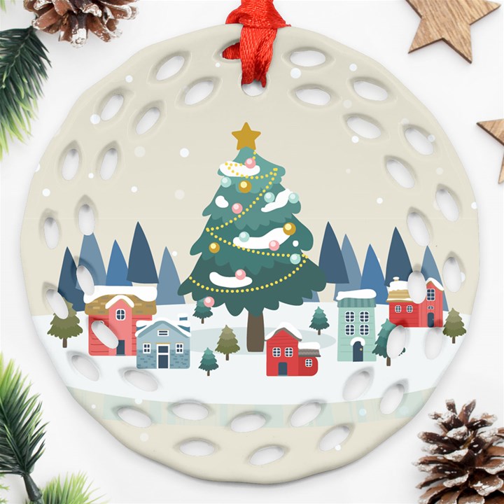 Personalized Merry Christmas Name Any Text Round Filigree Ornament Round Filigree Ornament (Two Sides)