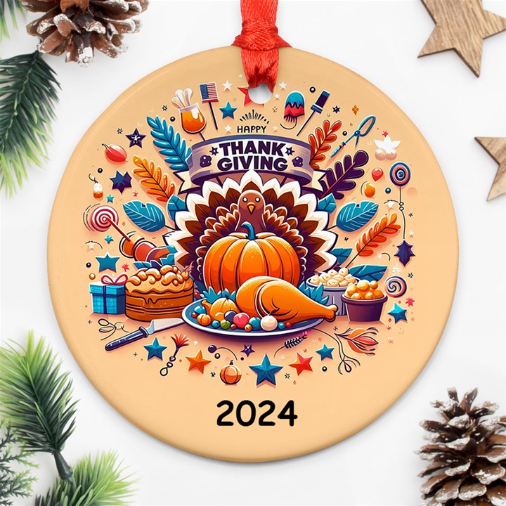 Personalized Thanksgiving Year Photo Round Ornament Round Ornament (Two Sides)