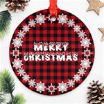 Personalized Photo Any Text Checked Pattern Christmas Round Ornament Round Ornament (Two Sides) Back