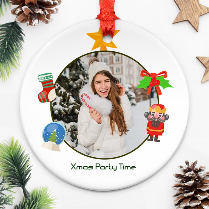 Personalized Photo Any Text Christmas Round Ornament Round Ornament (Two Sides)