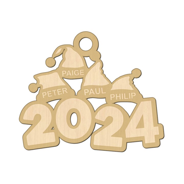 Personalized 4 Names Santa Hats Christmas Family 2024 Wood Ornament