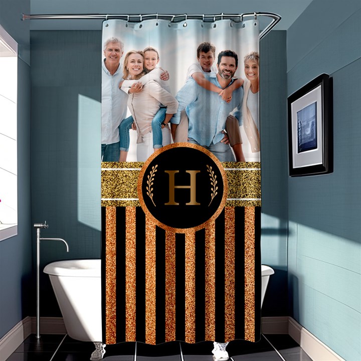 Personalized Photo Initial Stripe Pattern Shower Curtain Shower Curtain 36  x 72  (Stall)