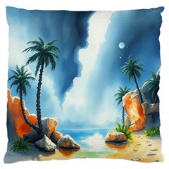 Delicate Watercolor Painting Surreal Oasis Scene With Intense Dramatic Lighting Large Cushion Case (one Side)