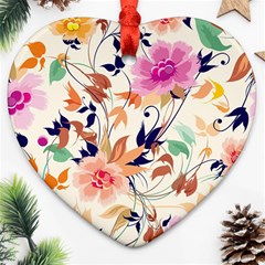 Abstract Floral Background Heart Ornament (two Sides)