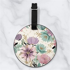 Flowers Pattern Floral Nappa Leather Luggage Tag Round